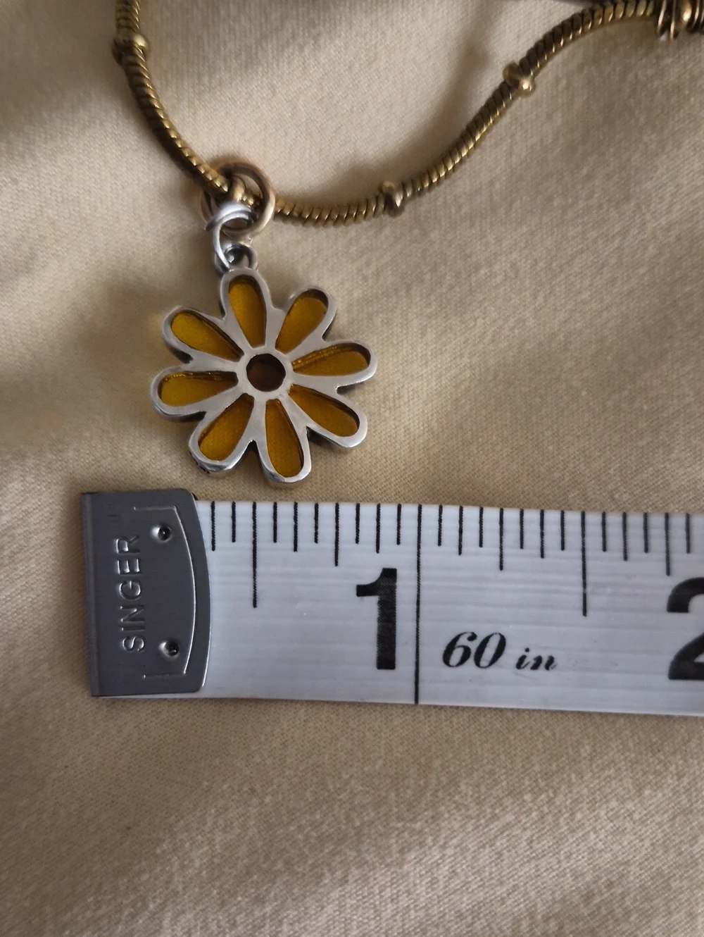 Handmade Sterling Silver Yellow Glass Inlay Daisy Pendant Leather Chain Choker